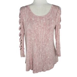 🏈 Jennifer Lopez EUC Cold Shoulder Striped Ladder Top Small Dusty Pink White